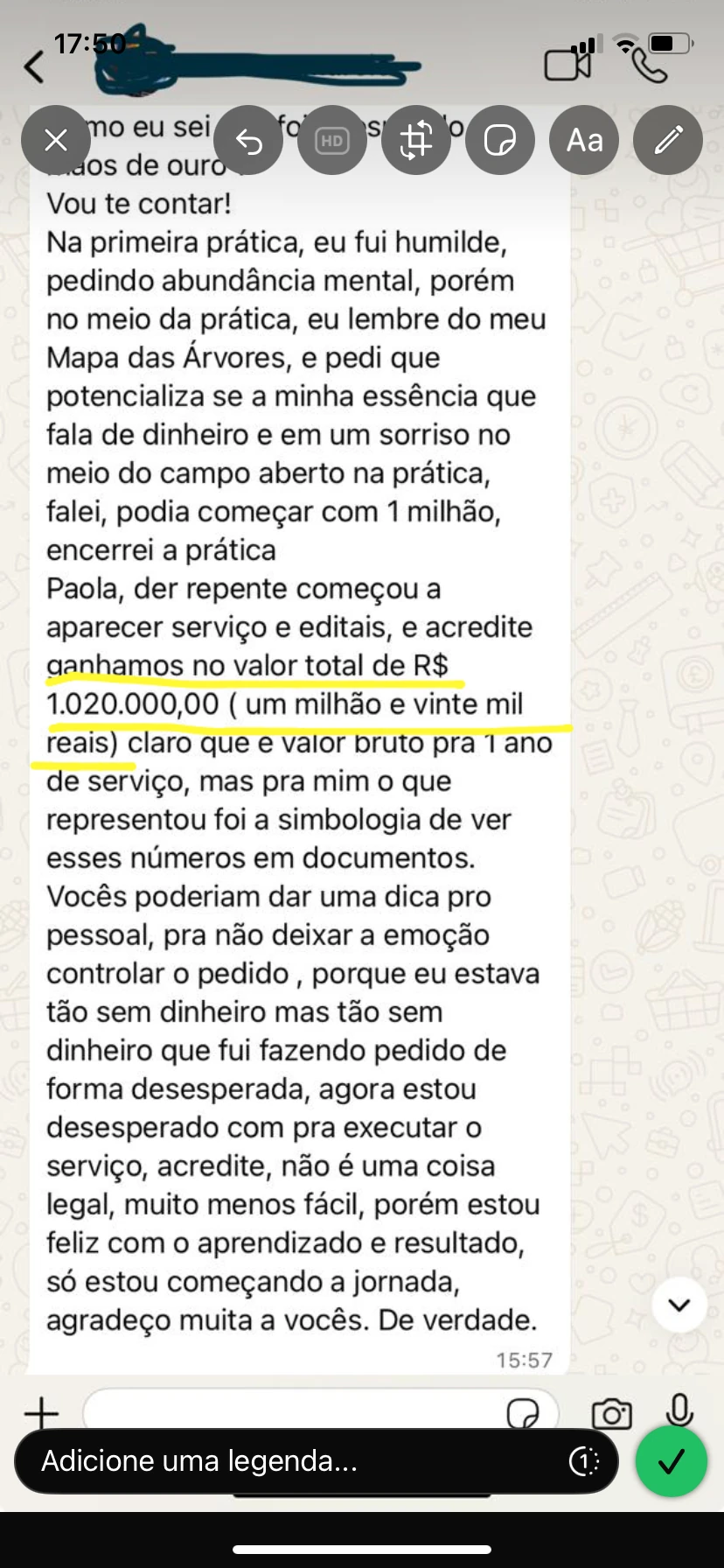 Relato de aluna sobre a prática de Mãos de Ouro