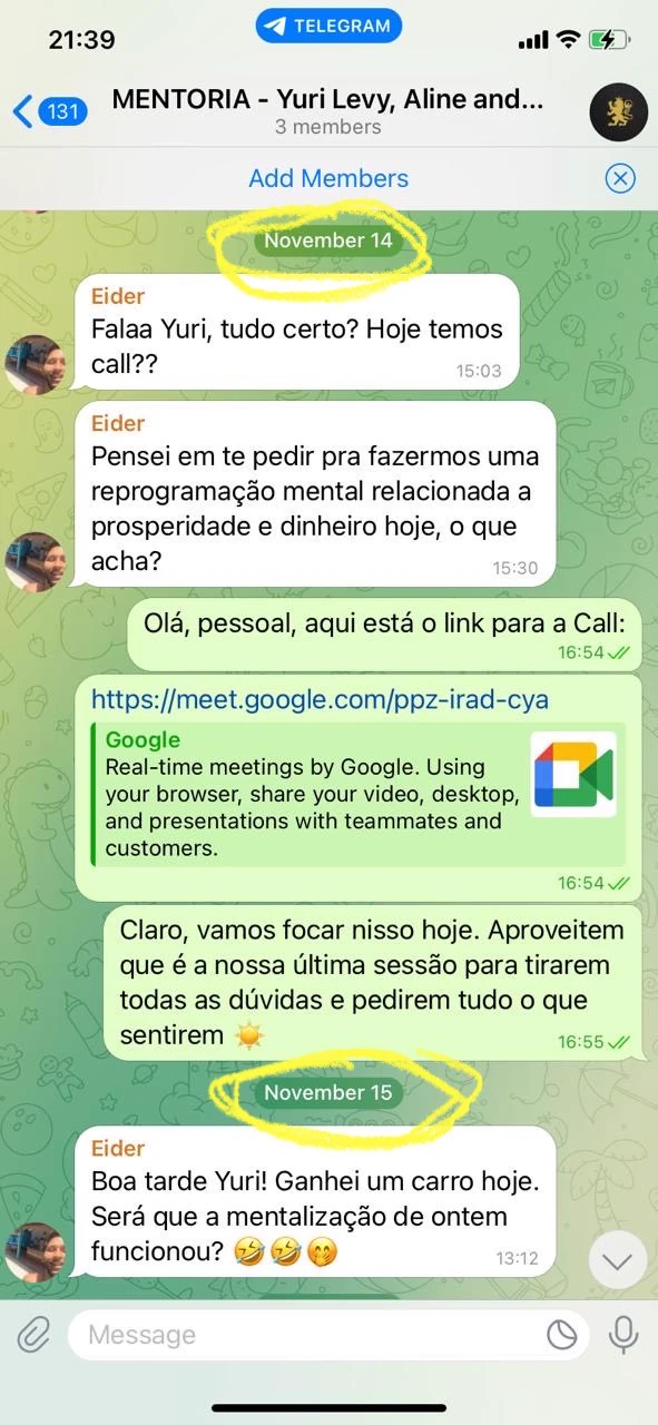 Relato de aluno na mentoria sobre prosperidade